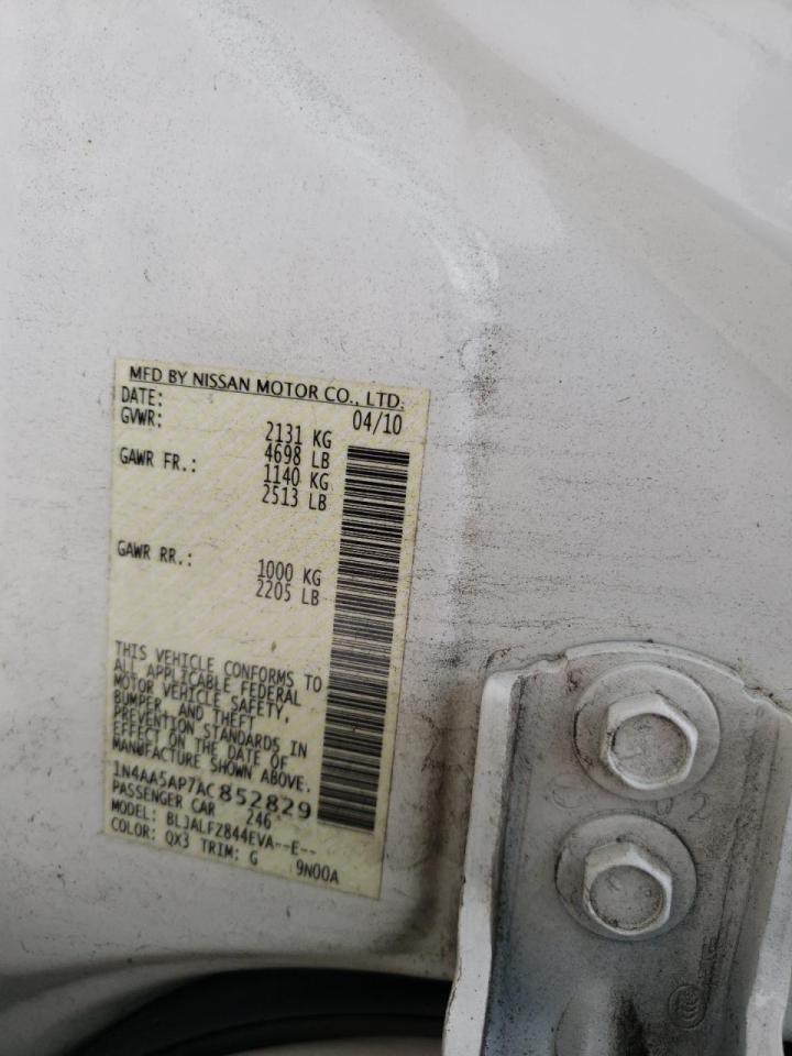 Photo 10 from auction – 2010 NISSAN MAXIMA S with VIN 1N4AA5AP7AC852829