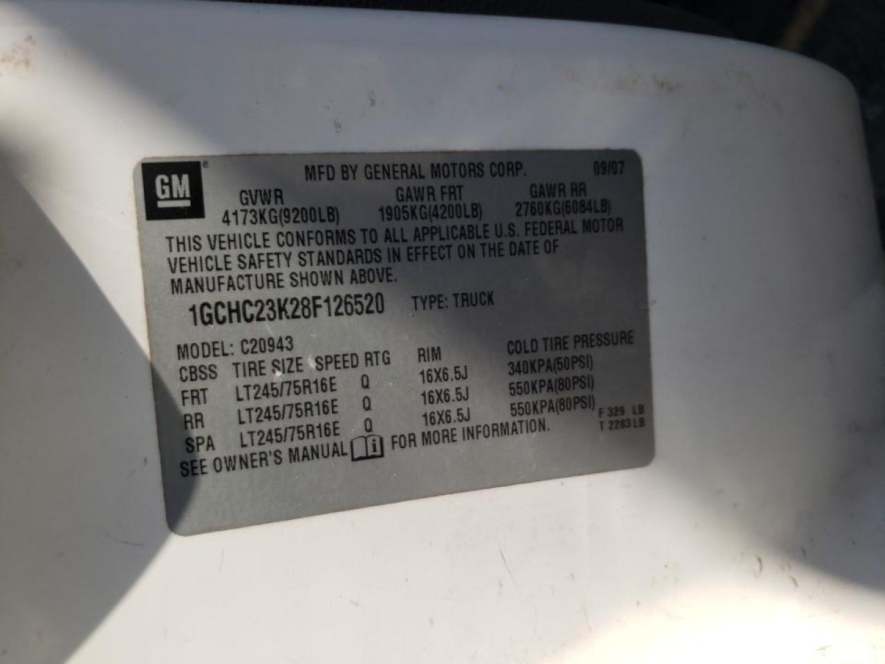Photo 10 from auction – 2008 CHEVROLET SILVERADO with VIN 1GCHC23K28F126520