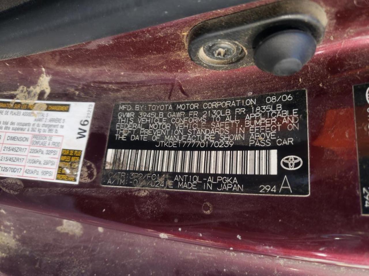 Photo 10 from auction – 2007 TOYOTA SCION TC with VIN JTKDE177770170239