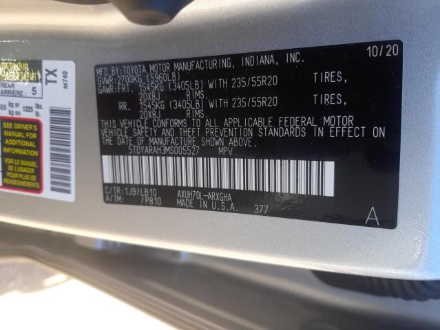 Photo 10 from auction – 2021 TOYOTA HIGHLANDER with VIN 5TDYARAH3MS005527