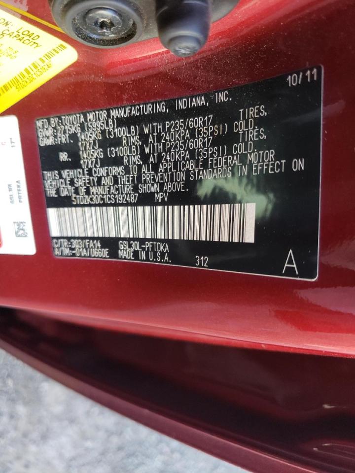 Photo 10 from auction – 2012 TOYOTA SIENNA with VIN 5TDZK3DC1CS192487