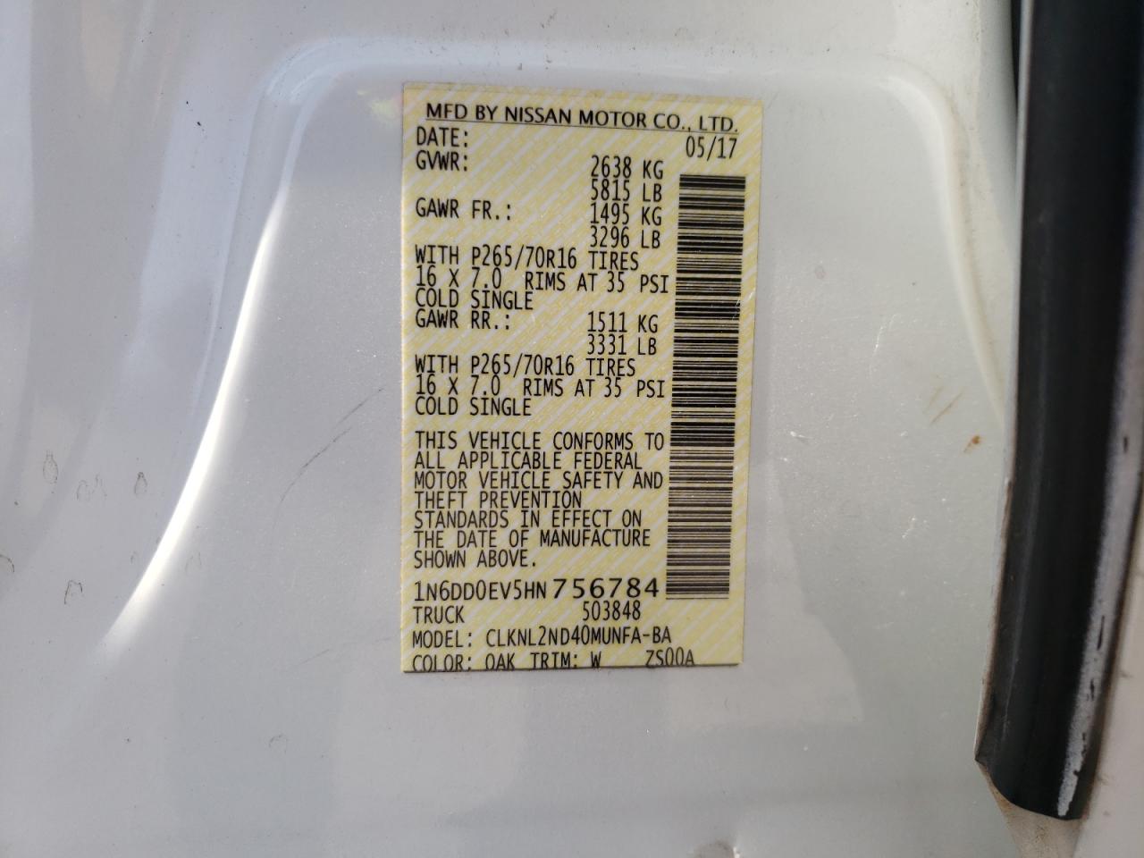 Photo 10 from auction – 2017 NISSAN FRONTIER S with VIN 1N6DD0EV5HN756784