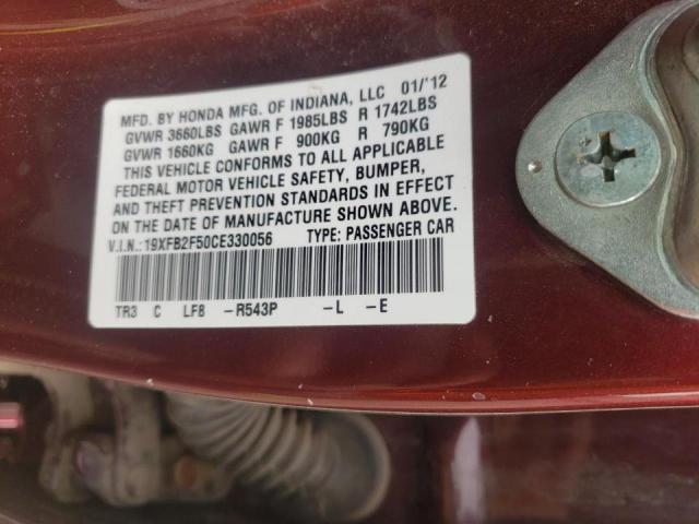 Photo 10 from auction – 2012 HONDA CIVIC LX with VIN 19XFB2F50CE330056