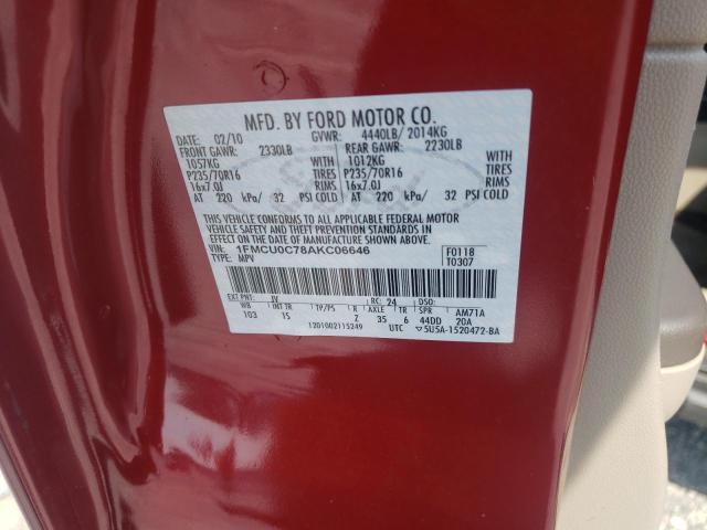 Photo 10 from auction – 2010 FORD ESCAPE XLS with VIN 1FMCU0C78AKC06646