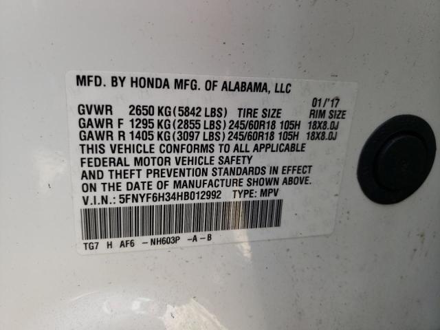 Photo 10 from auction – 2017 HONDA PILOT EX with VIN 5FNYF6H34HB012992