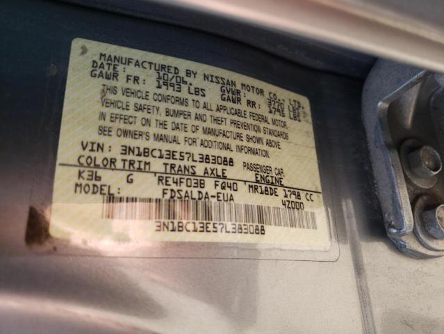 Photo 10 from auction – 2007 NISSAN VERSA S with VIN 3N1BC13E57L383088