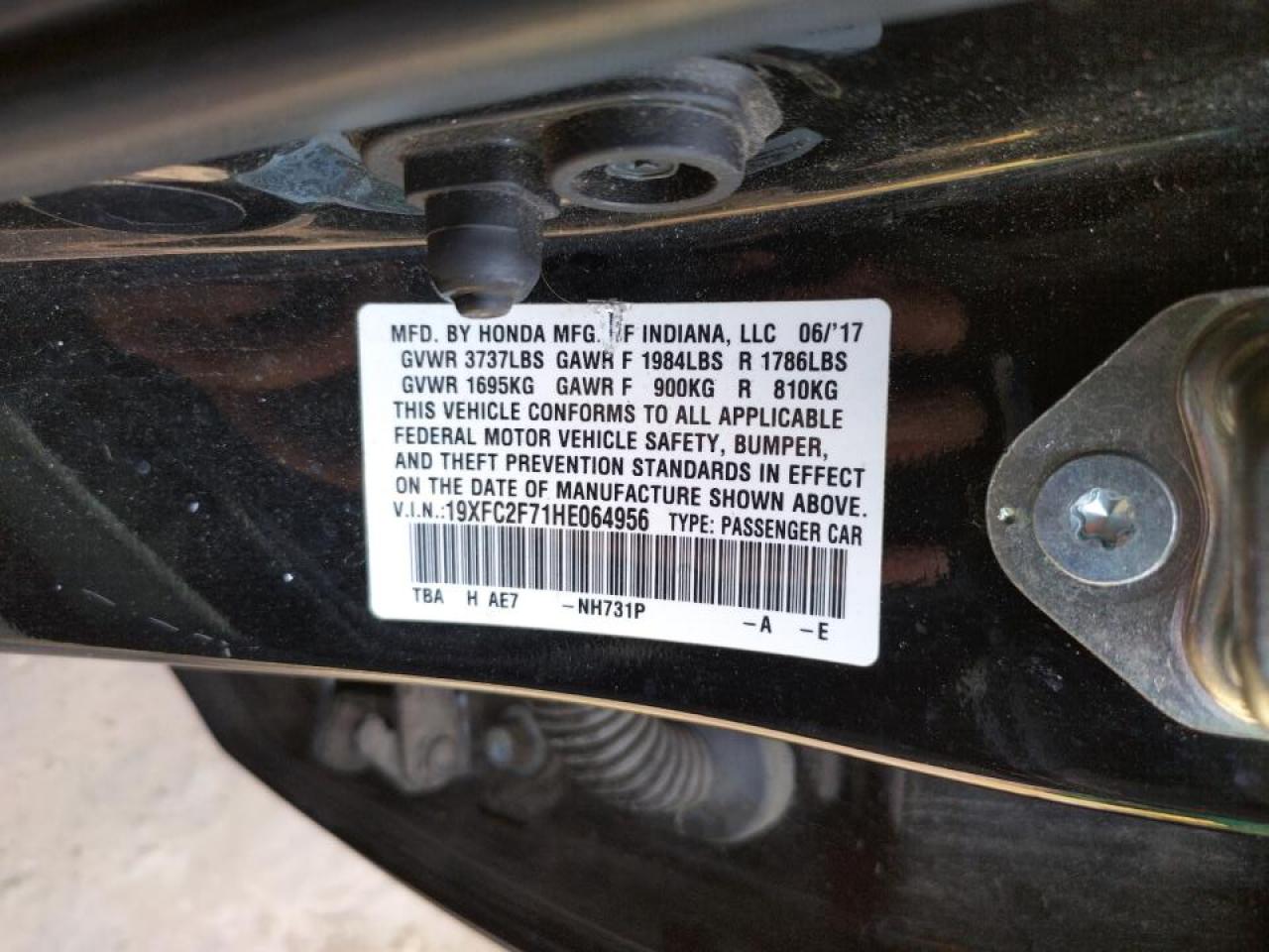 Photo 10 from auction – 2017 HONDA CIVIC EX with VIN 19XFC2F71HE064956