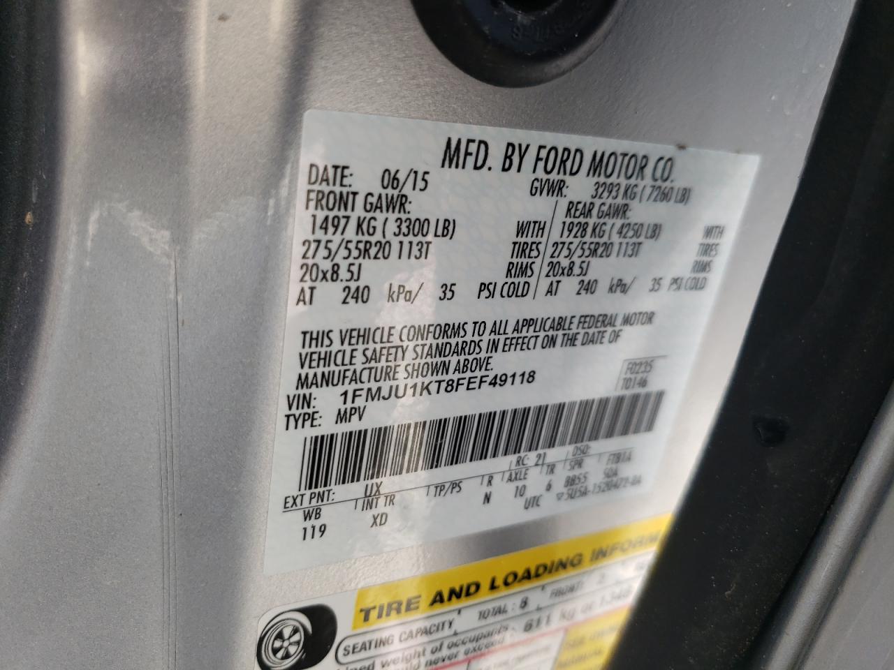 Photo 10 from auction – 2015 FORD EXPEDITION with VIN 1FMJU1KT8FEF49118