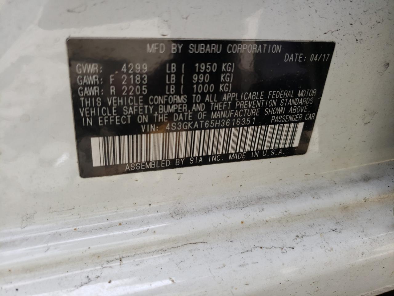 Photo 10 from auction – 2017 SUBARU IMPREZA LI with VIN 4S3GKAT65H3616351