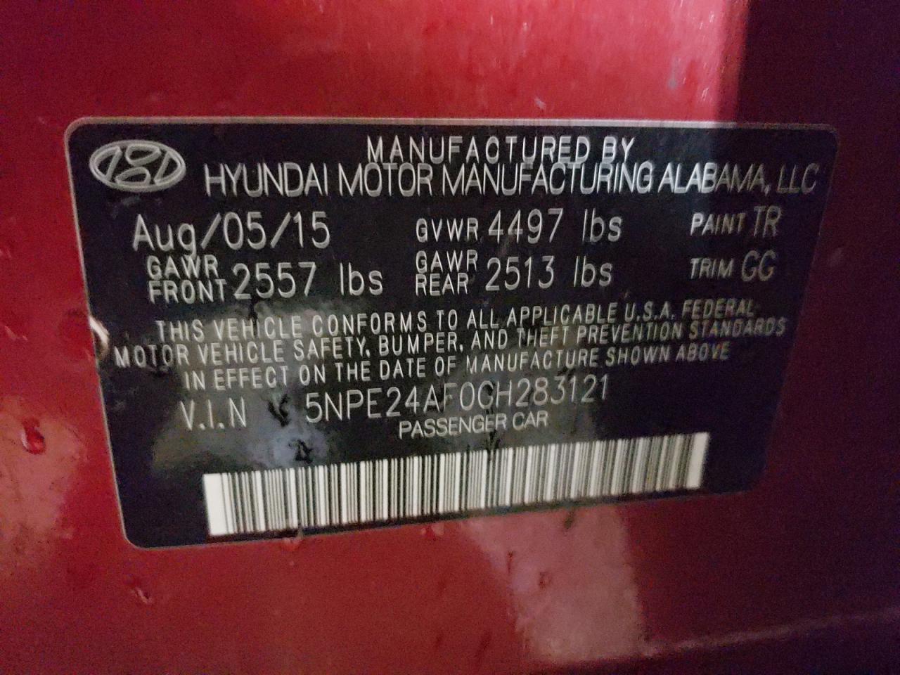 Photo 10 from auction – 2016 HYUNDAI SONATA SE with VIN 5NPE24AF0GH283121