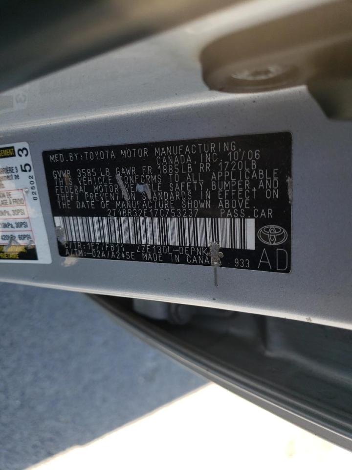 Photo 10 from auction – 2007 TOYOTA COROLLA CE with VIN 2T1BR32E17C753237