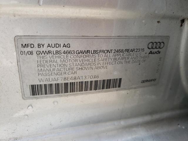 Photo 10 from auction – 2008 AUDI A4 2.0T with VIN WAUAF78E48A137036