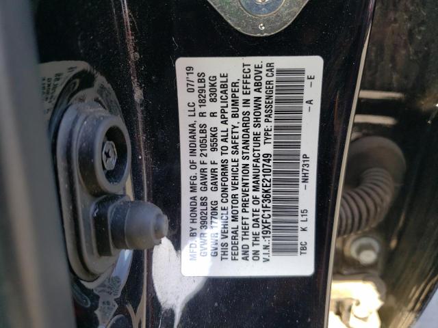 Photo 10 from auction – 2019 HONDA CIVIC EX with VIN 19XFC1F36KE210749