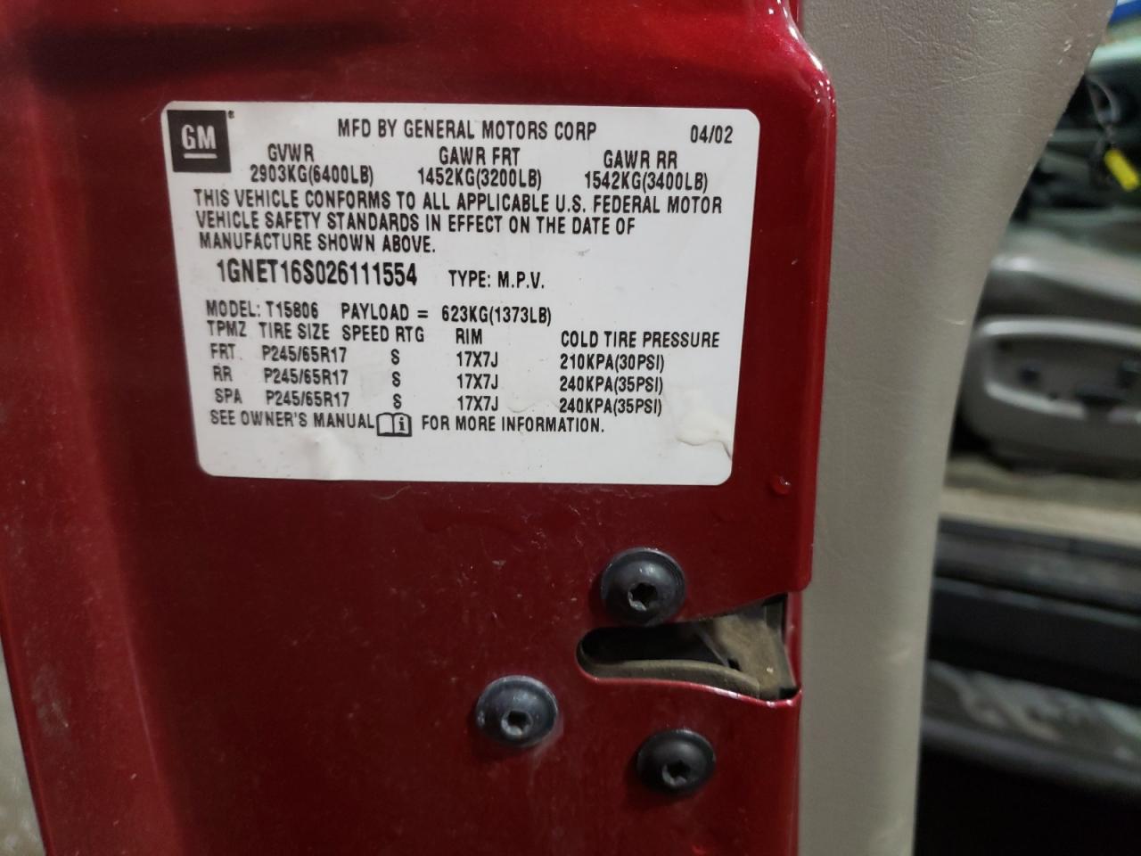 Photo 10 from auction – 2002 CHEVROLET TRAILBLAZE with VIN 1GNET16S026111554