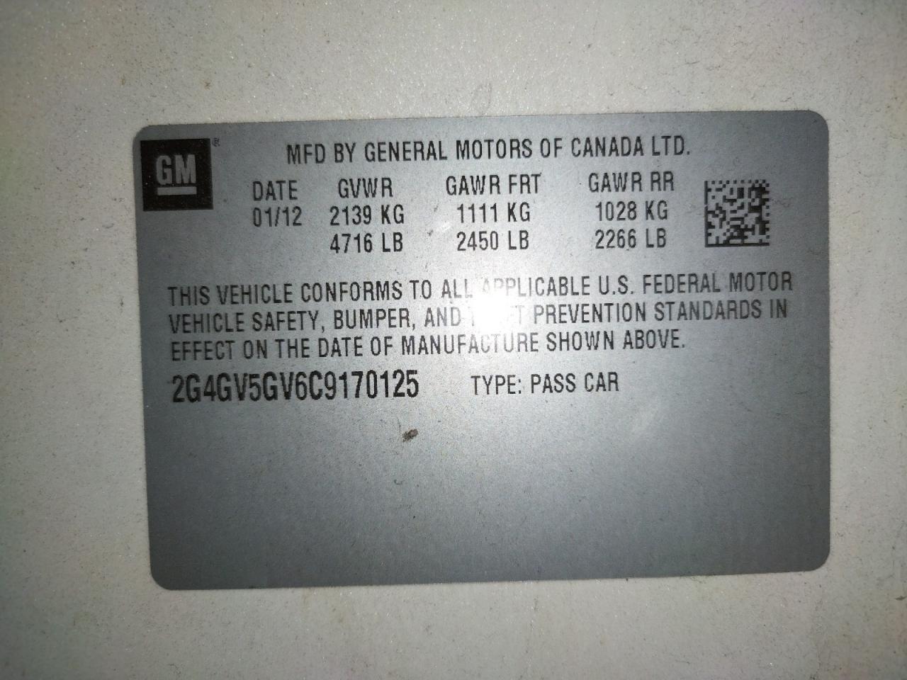 Photo 10 from auction – 2012 BUICK REGAL GS with VIN 2G4GV5GV6C9170125