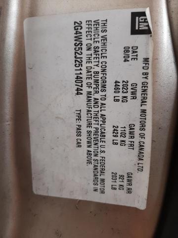 Photo 10 from auction – 2005 BUICK CENTURY CU with VIN 2G4WS52J251140744