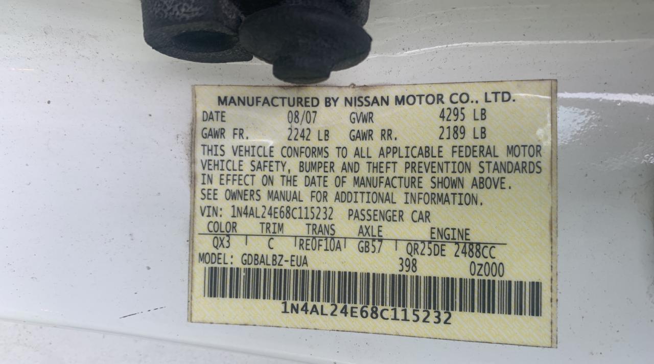 Photo 10 from auction – 2008 NISSAN ALTIMA 2.5 with VIN 1N4AL24E68C115232