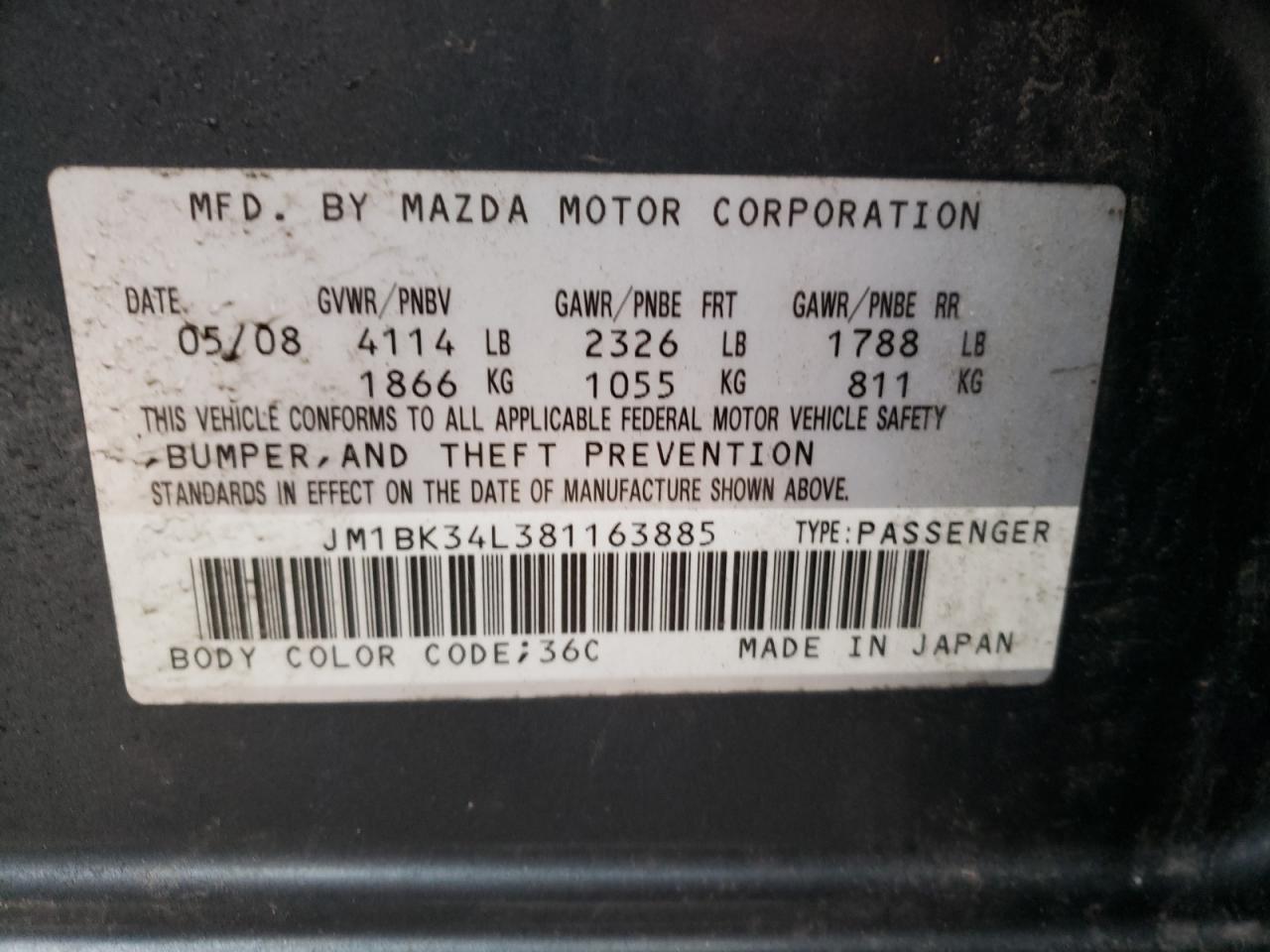 Foto 10 de la subasta – 2008 MAZDA SPEED 3 con VIN JM1BK34L381163885