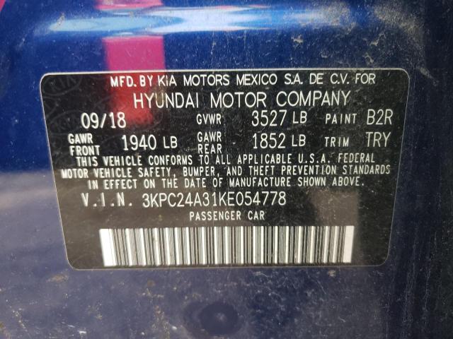 Photo 10 from auction – 2019 HYUNDAI ACCENT SE with VIN 3KPC24A31KE054778
