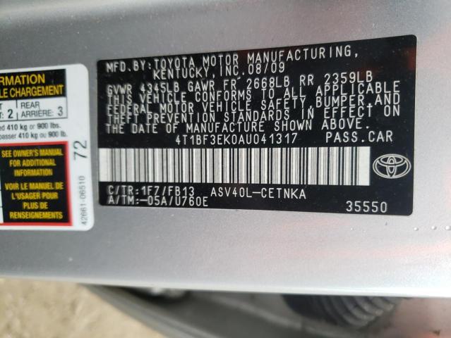 Photo 10 from auction – 2010 TOYOTA CAMRY BASE with VIN 4T1BF3EK0AU041317