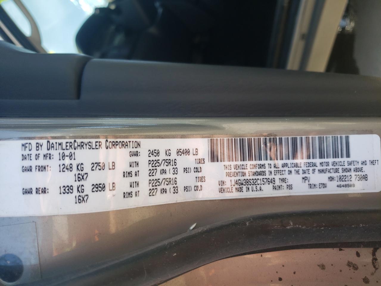 Photo 10 from auction – 2002 JEEP GRAND CHER with VIN 1J4GW38S32C157649