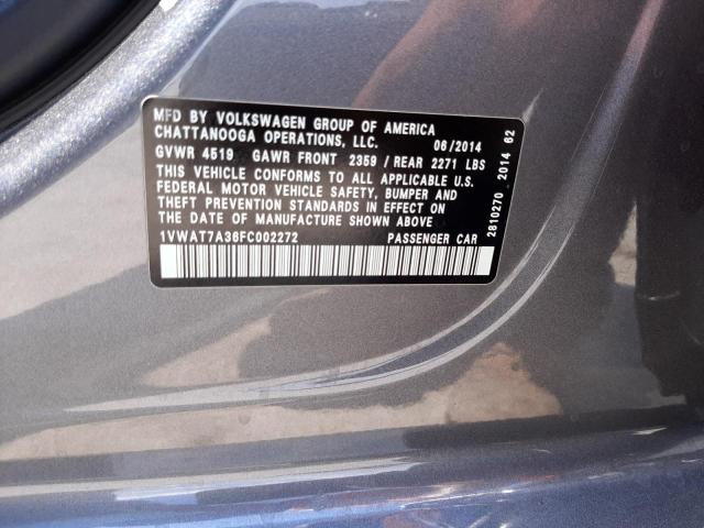 Photo 10 from auction – 2015 VOLKSWAGEN PASSAT S with VIN 1VWAT7A36FC002272