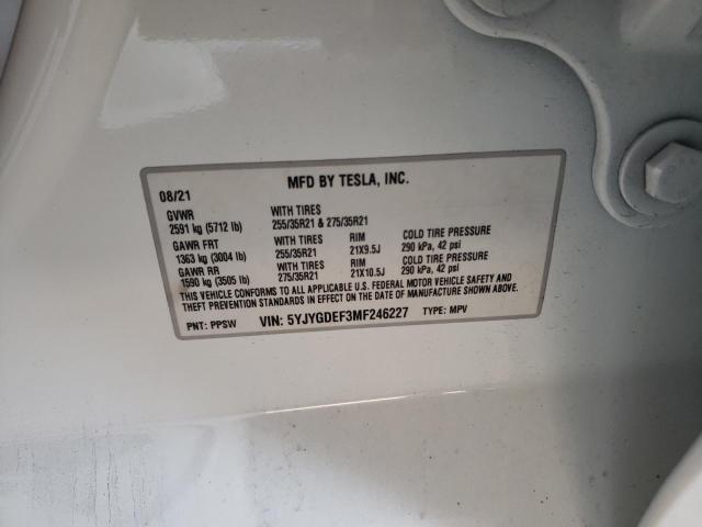 Photo 10 from auction – 2021 TESLA MODEL Y with VIN 5YJYGDEF3MF246227