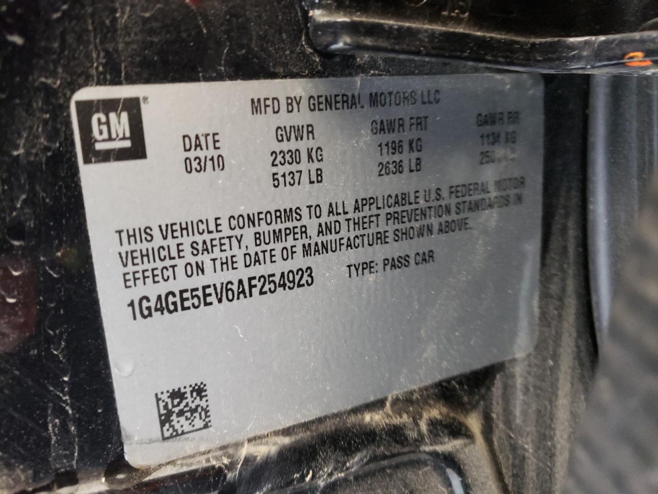 Photo 10 from auction – 2010 BUICK LACROSSE C with VIN 1G4GE5EV6AF254923