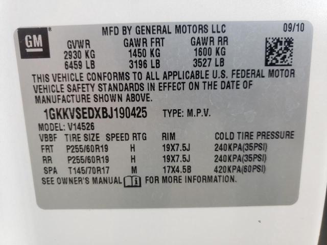 Photo 10 from auction – 2011 GMC ACADIA SLT with VIN 1GKKVSEDXBJ190425