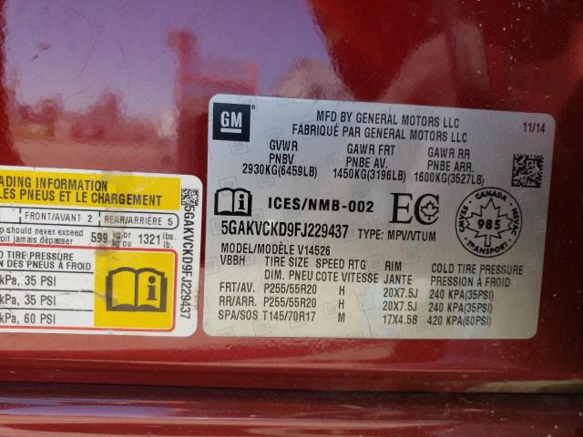Photo 10 from auction – 2015 BUICK ENCLAVE with VIN 5GAKVCKD9FJ229437