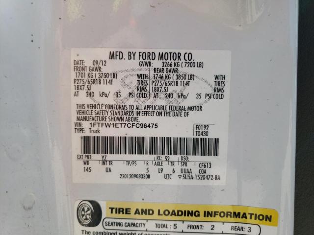 Photo 10 from auction – 2012 FORD F150 SUPER with VIN 1FTFW1ET7CFC96475