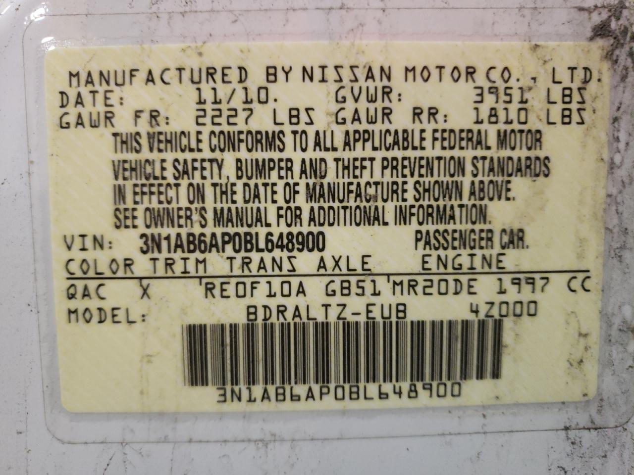 Photo 10 from auction – 2011 NISSAN SENTRA 2.0 with VIN 3N1AB6AP0BL648900