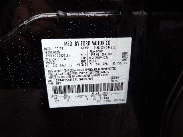 Photo 10 from auction – 2020 FORD EDGE TITAN with VIN 2FMPK4K91LBA09784
