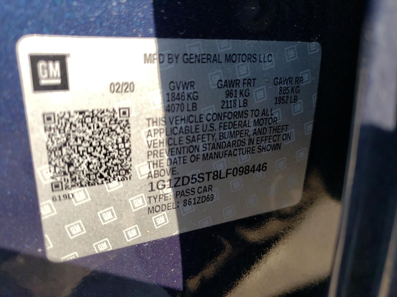 Photo 10 from auction – 2020 CHEVROLET MALIBU LT with VIN 1G1ZD5ST8LF098446