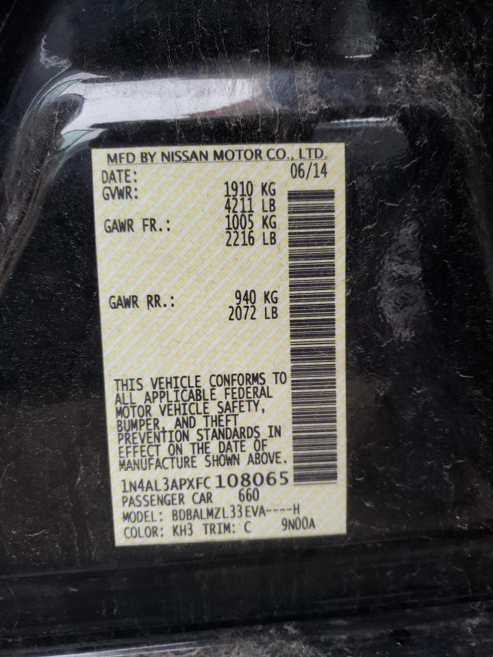 Photo 11 from auction – 2015 NISSAN ALTIMA 2.5 with VIN 1N4AL3APXFC108065