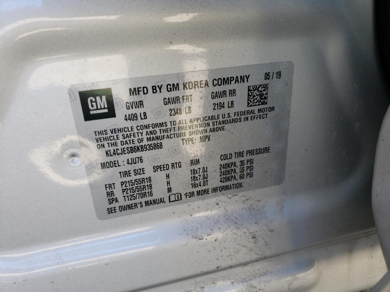 Photo 10 from auction – 2019 BUICK ENCORE PRE with VIN KL4CJESB6KB935868