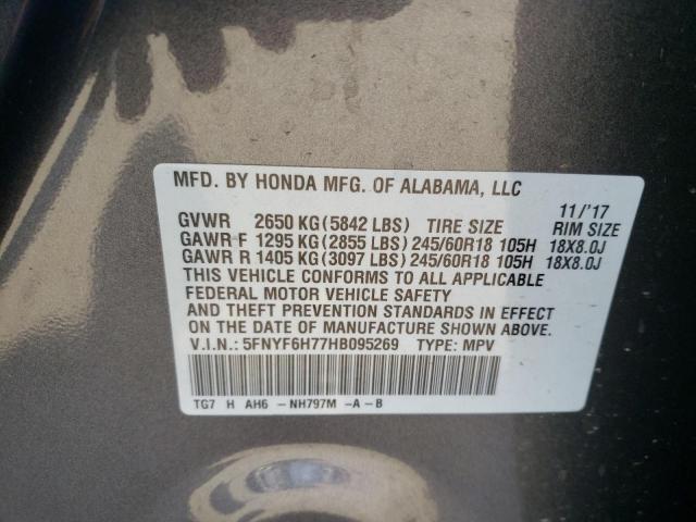 Photo 10 from auction – 2017 HONDA PILOT EXLN with VIN 5FNYF6H77HB095269