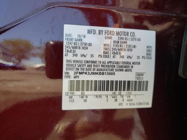 Photo 10 from auction – 2019 FORD EDGE SEL with VIN 2FMPK3J98KBB13005