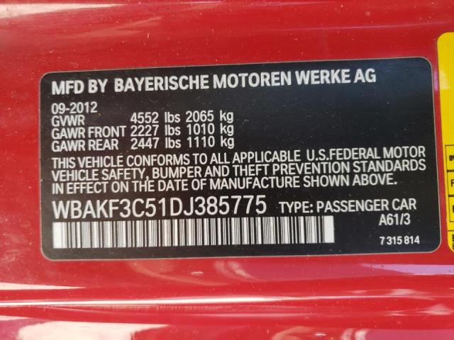 Photo 10 from auction – 2013 BMW 328 XI with VIN WBAKF3C51DJ385775
