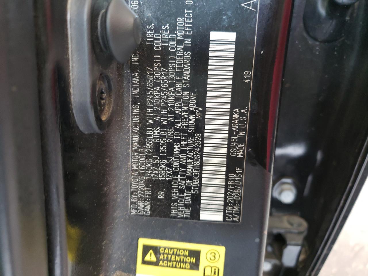 Photo 10 from auction – 2013 TOYOTA HIGHLANDER with VIN 5TDBK3EH8DS242928