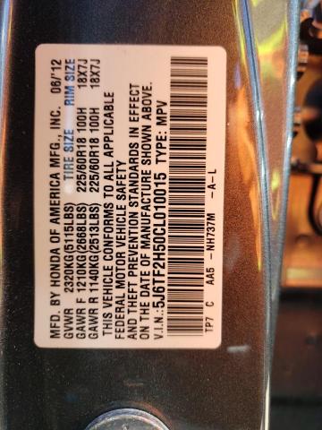 Photo 10 from auction – 2012 HONDA CROSSTOUR with VIN 5J6TF2H50CL010015