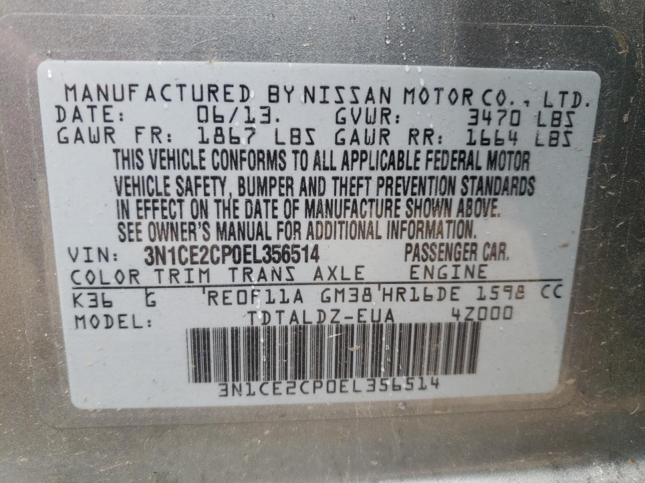 Photo 10 from auction – 2014 NISSAN VERSA NOTE with VIN 3N1CE2CP0EL356514