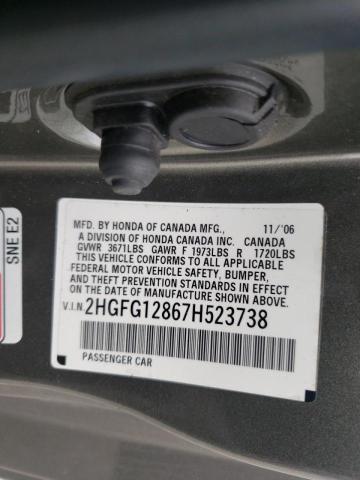 Photo 10 from auction – 2007 HONDA CIVIC EX with VIN 2HGFG12867H523738