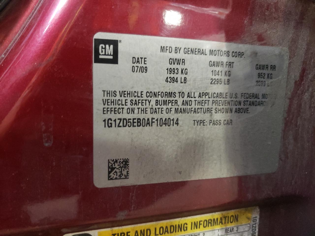 Photo 10 from auction – 2010 CHEVROLET MALIBU 2LT with VIN 1G1ZD5EB0AF104014
