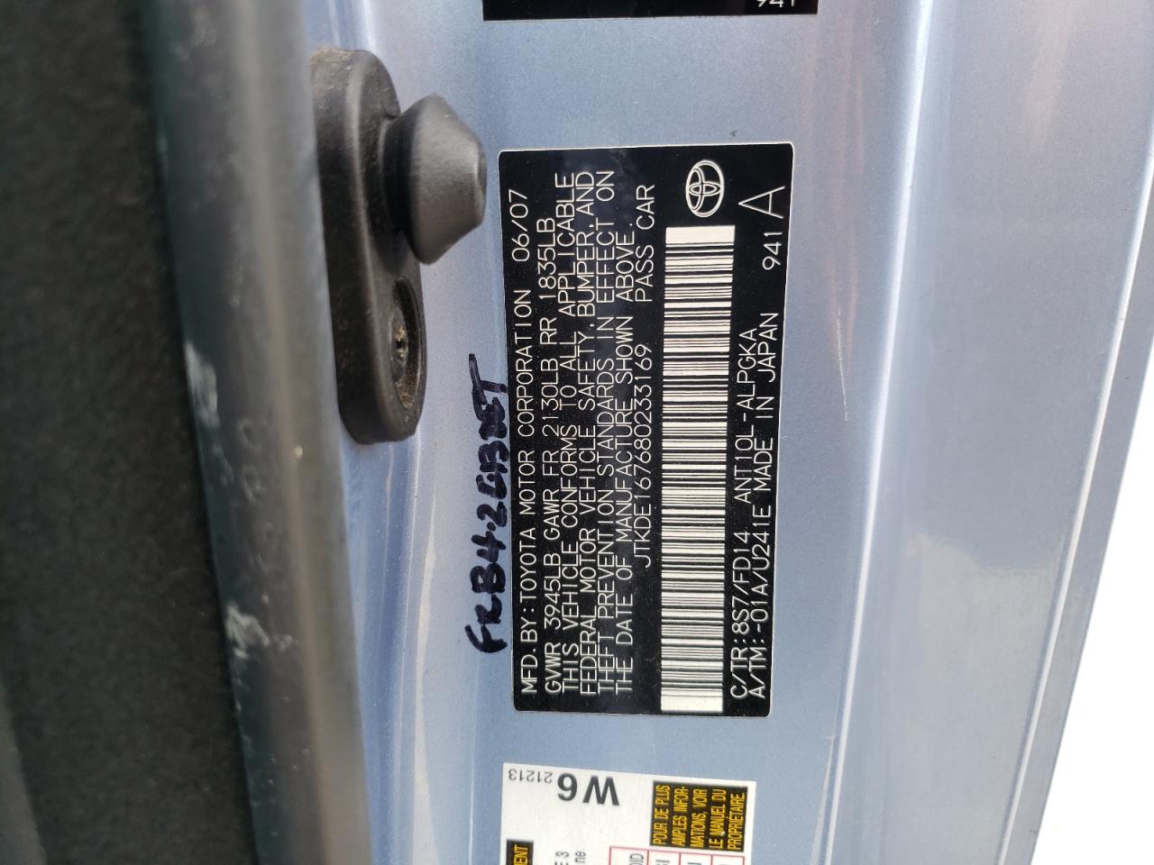 Photo 10 from auction – 2008 TOYOTA SCION TC with VIN JTKDE167680233169