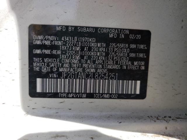 SUBARU CROSSTREK 2020 with VIN JF2GTANC2L8254251 - Photo from auction