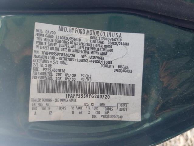Photo 10 from auction – 2000 FORD TAURUS SES with VIN 1FAFP55S9YG280720