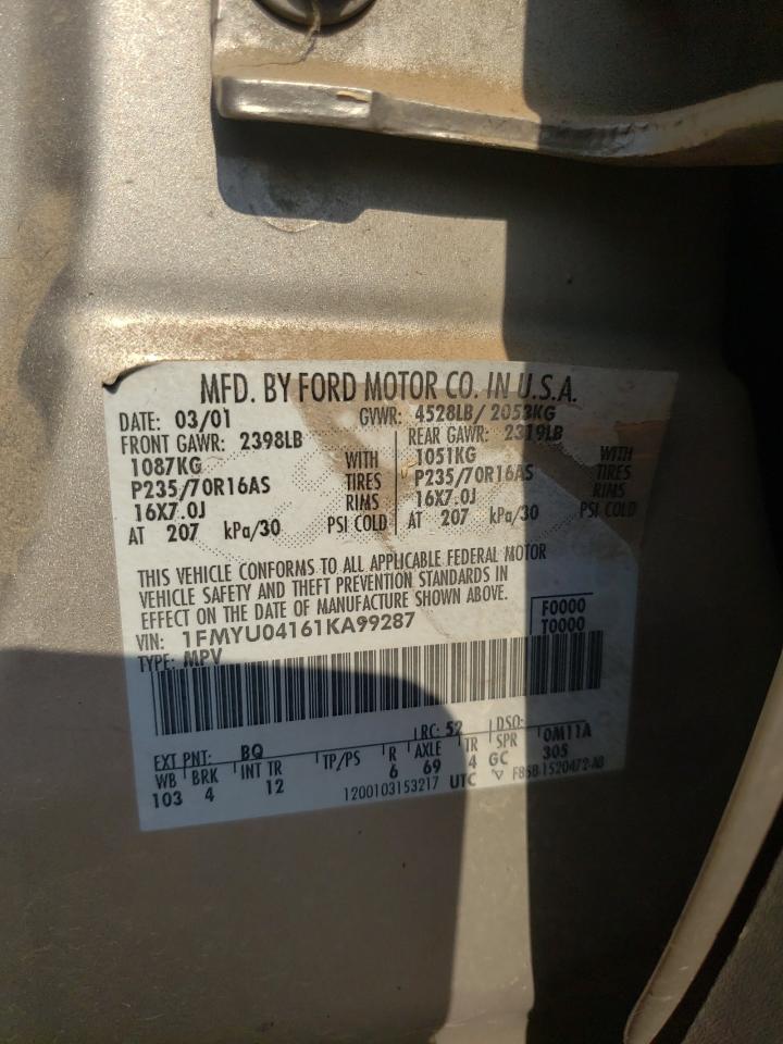 Photo 10 from auction – 2001 FORD ESCAPE XLT with VIN 1FMYU04161KA99287