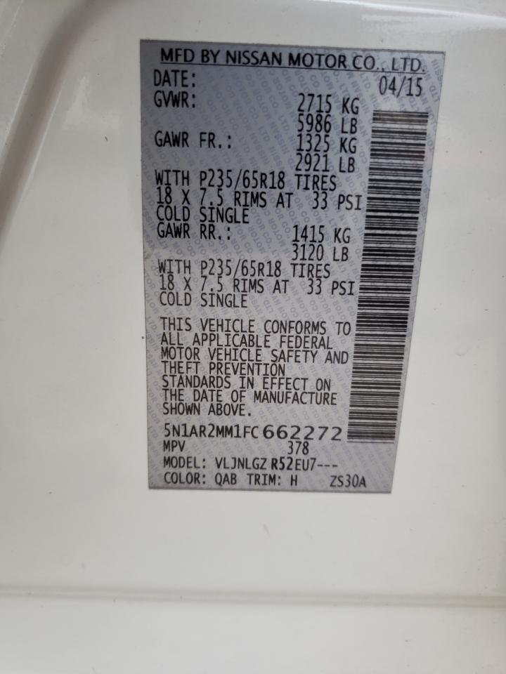Photo 10 from auction – 2015 NISSAN PATHFINDER with VIN 5N1AR2MM1FC662272