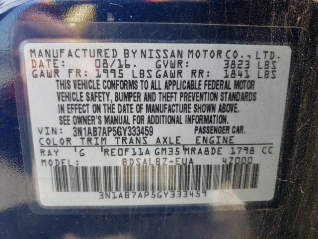 Photo 10 from auction – 2016 NISSAN SENTRA S with VIN 3N1AB7AP5GY333459